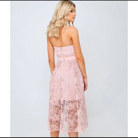 Self Portrait Floral Lace Sleeveless MIDI Cocktail Dress in Blush Sz 4 - Picture 6 of 10